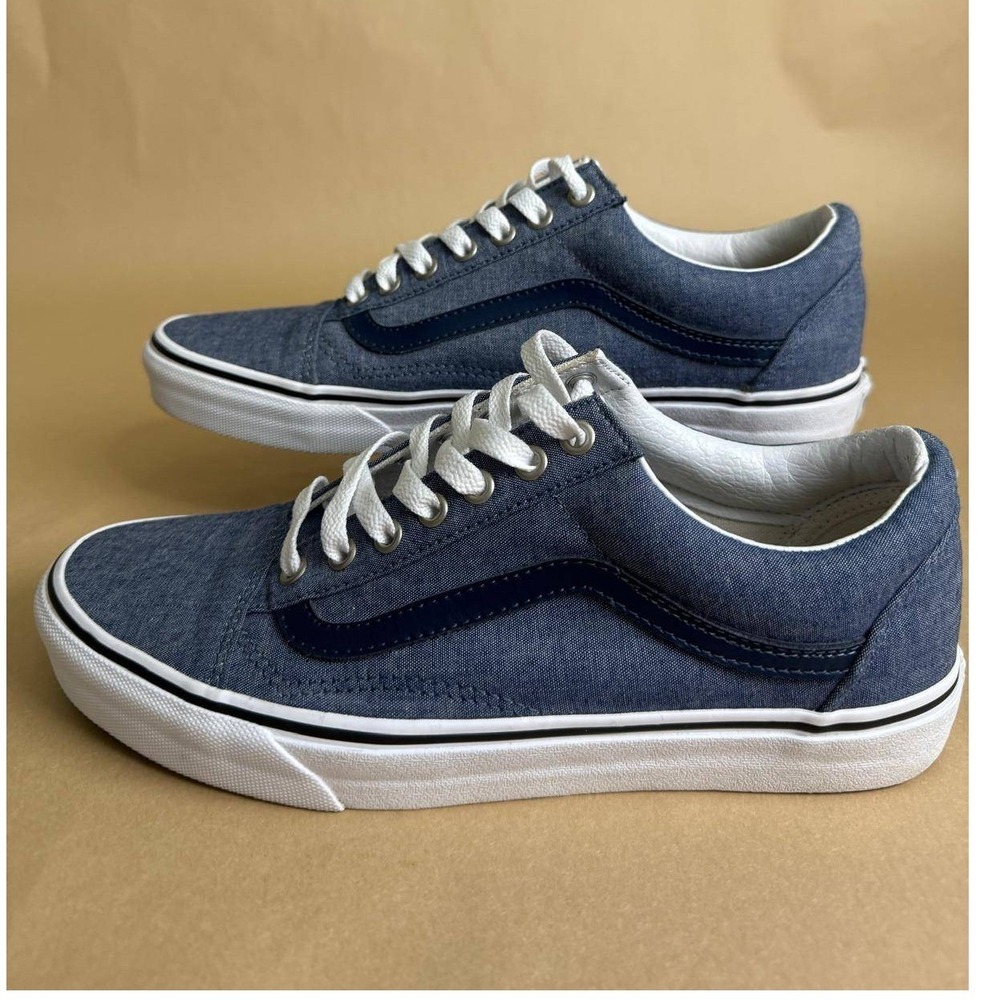 Vans Old Skool Mens 9.5 Blue Chambray Denim Low Top Sneakers Women 11